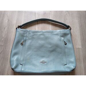 Coach Light Blue Leather Shoulder Bag With Zip Closure & Logo Detail